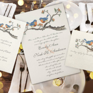Cute Vintage Bluebirds Wedding Invitations