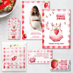 Sweet Strawberry Arrival Gingham Baby Shower Pink  Banner