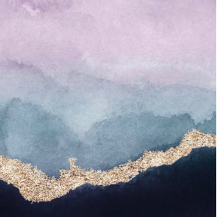 Purple Dusty Blue Watercolor Agate Gold Wedding Invitation