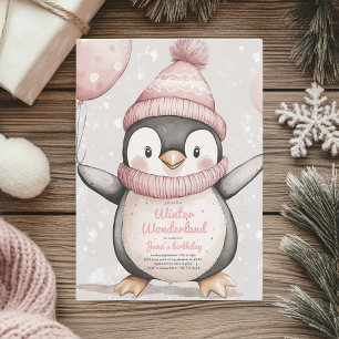 Whimsical Penguin Birthday Napkin   Vintage Pink 