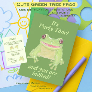 Cute Green Tree Frog - Happy Birthday imm+pattern. Balloon