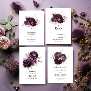 Dark Purple and Rose Gold Floral Wedding Program