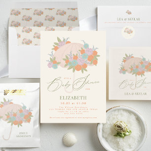Floral Umbrella Neutral Baby Shower Return Address Envelope