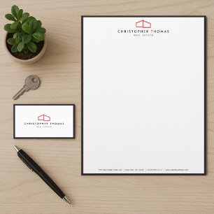 Modern Home Logo Real Estate, Realtor Red/White Business Card
