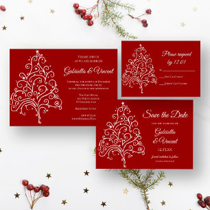 Red Christmas Tree Winter Wedding RSVP