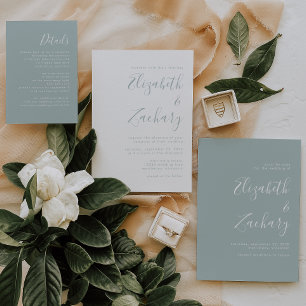 Modern Script Sea Glass Green Wedding Invitation