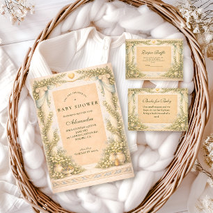 Greek Neutral Floral Baby Shower Invitation