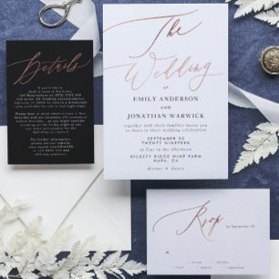 Simple Rose Gold Calligraphy Wedding RSVP Card