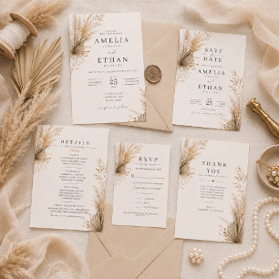 Neutral Pampas Botanical Wedding Invitation