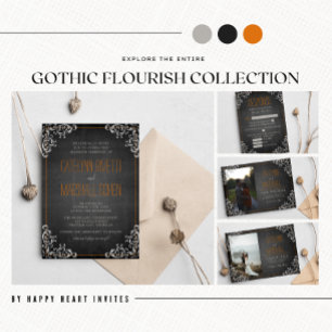 Gothic Flourish Halloween Holiday Photo Wedding Invitation