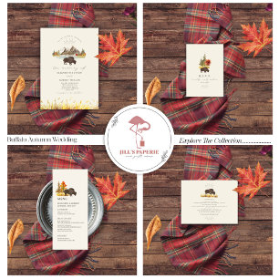 Buffalo Bison Watercolor Mountains Autumn Wedding  Invitation
