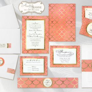 Reception Art Deco Shell Gold Leaf Formal Wedding Invitation