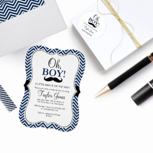 Oh Boy Mustache Baby Shower Invite / Navy