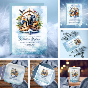 Noah's Ark Cute Animals Blue Boy Baby Shower Paper Plates