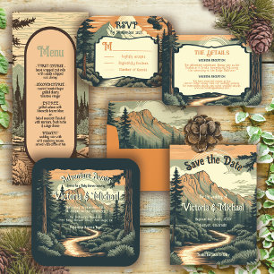 Rustic Adventure Mountain Forest Save the Date Invitation