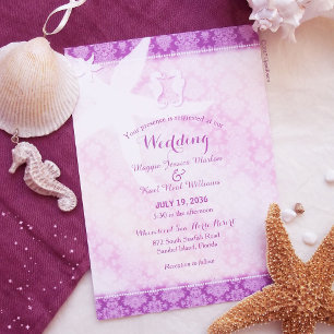 Seahorse Pair Purple Tropical Beach Wedding Invitation