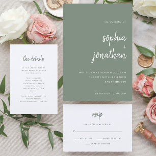 Modern Minimalist Script   Sage Green Wedding Napkins