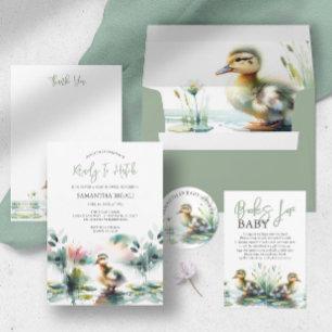 Baby Shower Envelopes Cute Duckling Sage Green