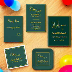 Minimal Chic Green And Gold Delicate 1st Birthday Thank You Card