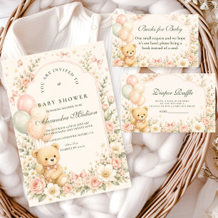 Sweet Teddy Bear Floral Baby Shower Napkins