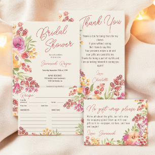 Hand Painted Boho Watercolor Bridal Shower Recipe  Enclosure Card