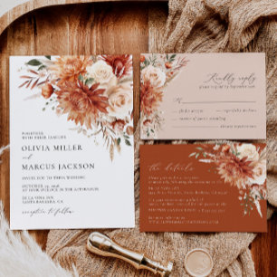 Boho Terracotta Dahlia Rose Floral Elegant Wedding Save The Date