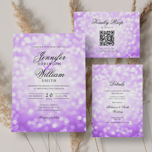 Elegant Wedding Bokeh Lights Romantic Purple  Invitation