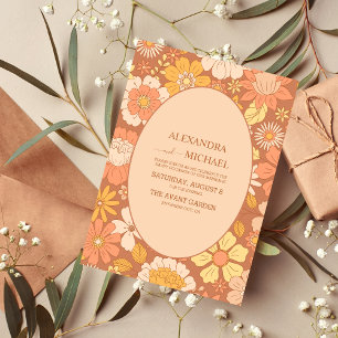 Retro Groovy 70's Themed Muted Tones Wedding Save The Date