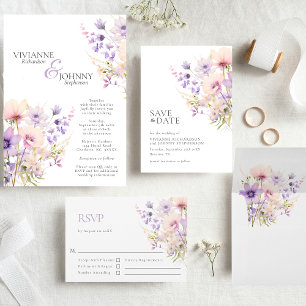 Garden Wildflowers Lavender Wedding QR code Invitation