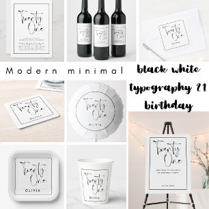 Modern black white typography 21 photo birthday wrapping paper