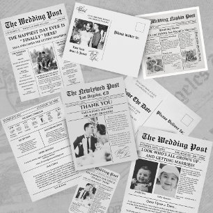 Unique Newspaper Photo Wedding Program Timeline  Hand Fan