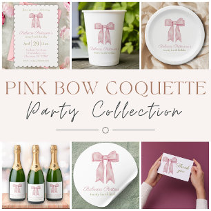 Coquette Pink Watercolor Bow Feminine Bday Party Paper Plates