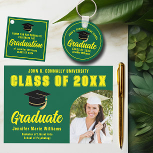 Green Yellow Graduate Modern Custom Graduation Keychain