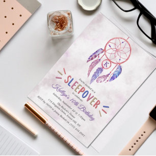 Dreamcatcher Slumber Party Birthday Invitations