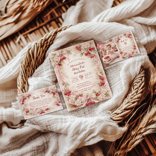 Cherry Blossom Garden Girl 1st Birthday Invitation