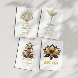 Gold Martini Glass 1920s Art Deco Rehearsal Dinner Invitation