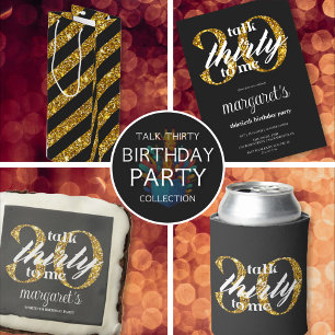 Talk Thirty To Me Black Gold Glitter 30th Birthday T-Shirt