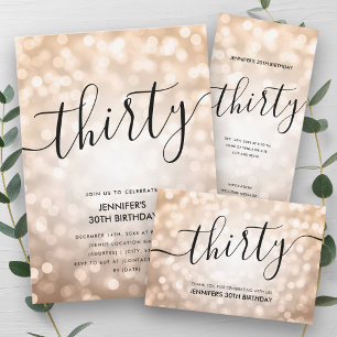 Modern Rose Gold Glitter Lights 30th Birthday  Guest Book