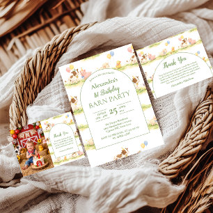 Whimsical Farm Animals Pastel 1st Birthday Invitation