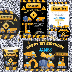 Construction trucks boys birthday party invitation