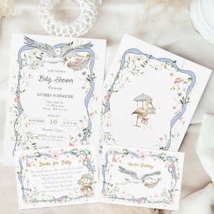 Stork Ribbon and Bow Baby Shower  Invitation