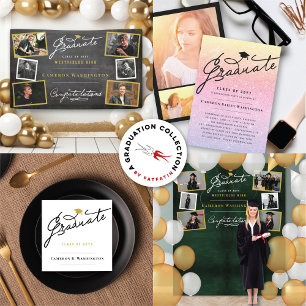 Chalkboard Stylish Script 6 Photo Graduation Party Banner