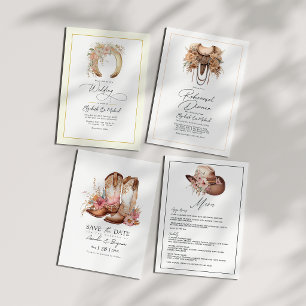 Elegant Floral Horseshoe Western Wedding QR Code Invitation
