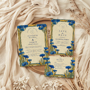 Art Nouveau Blue Cornflower Wedding Save The Date
