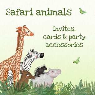Safari animals children's party invite (small)