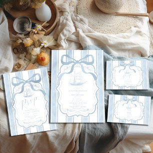 Nautical Navy White Stripes Boat Wedding Enclosure Card