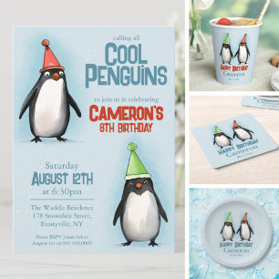 Cool Penguins celebrate kid's birthday Invitation