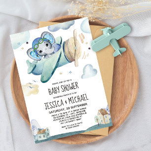 Elephant Airplane   Baby Shower by Mail Invitation