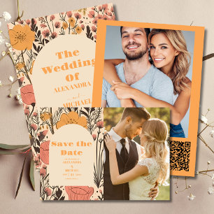  Pink Yellow Orange Wildflowers Wedding Invitation