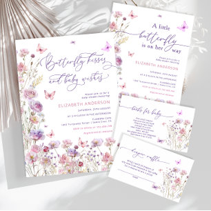 Butterfly Kisses and Baby Wishes Purple Pink Baby  Invitation